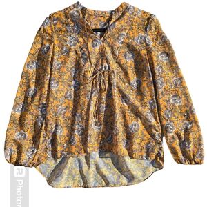 Anthropologie Yellow Floral Sheer Blouse Size M